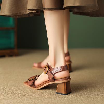 Мода 2025 Лето Новые Сандалии Женская Обувь Открытый Носок Массивный Каблук Сандалии Высокий Каблук Сандалии для Женщин Ручной Работы Натуральная Кожа Сандалии