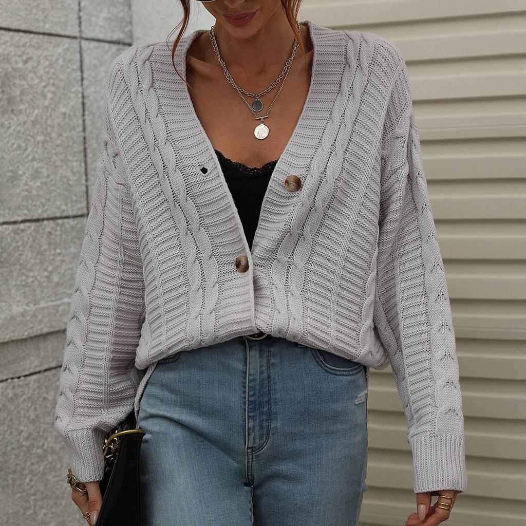 Women's Autumn And Winter Button Solid Color Knitted Cardigan Long Sleeve Sweater