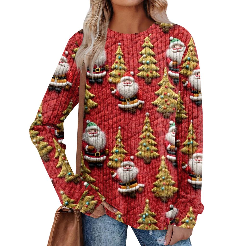 Women's Printed Lightweight Brushed-Cotton Round Neck Top