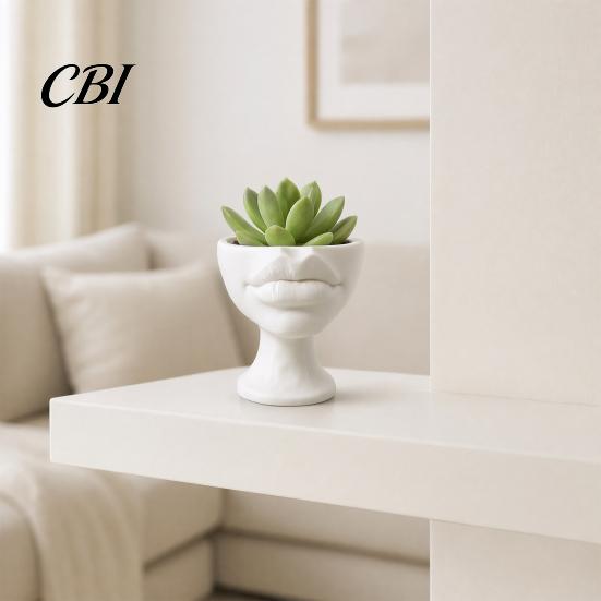 Succulents Plant Pot 3D Printed Lip-Shaped Flower Pot, Artistic Sculptural Planter with Matte Finish, Multifunctional Minimalist Desk Decor for Living