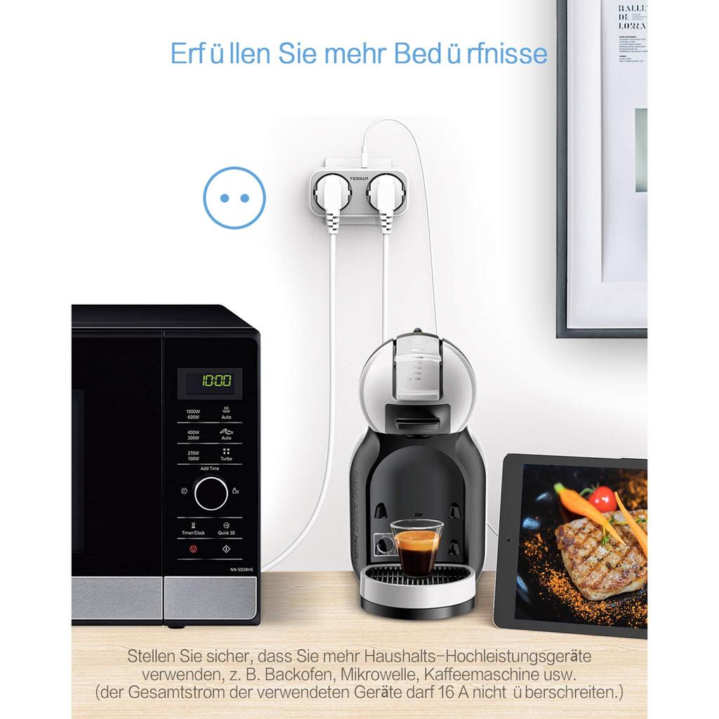 Tessan Europe USB Sockets Power Strip with 2/3 USB Ports 2/4 AC Outlets Wall Socket Adapter for Smartphone, Laptop, Camera