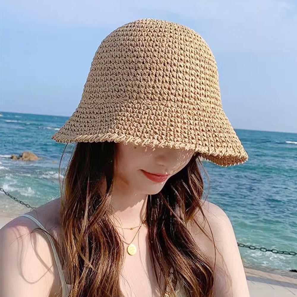 Пляжная кепка с защитой от УФ-лучей, складная панама, летняя соломенная шляпа-ведро
