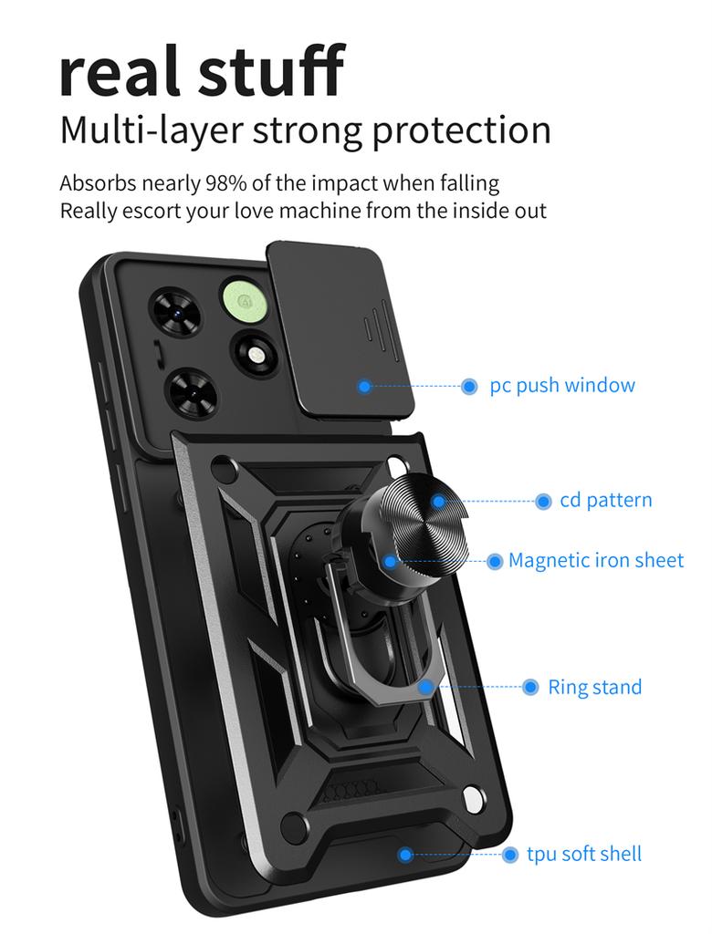 For Tecno Spark GO 2024 Case Slide Camera Protect Phone Cases For Tecno Spark 20 20C Pop 8 Magnetic Ring Stand Armor Back Cover