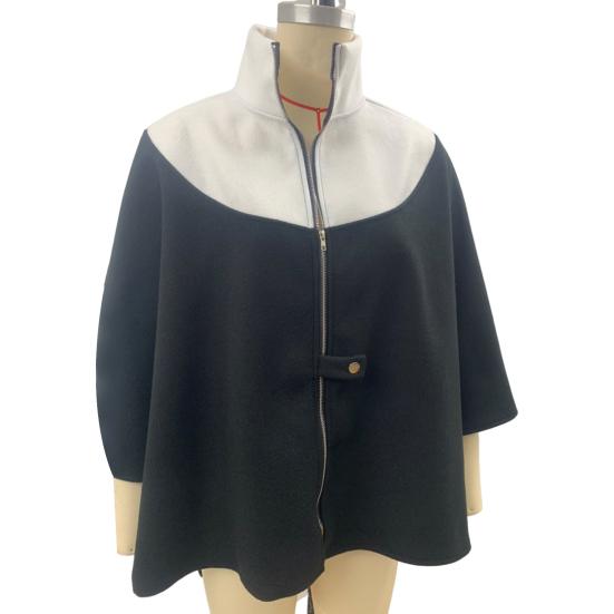 Lady Spring Fall Coat Stand Collar Zipper Closure Loose 45355 Sleeves Jacket