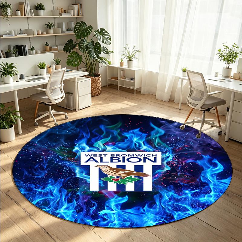 West Bromwich Albion Football Printed Round Crystal Velvet Rug Soft Non Slip Floor Carpet For Bedroom Holiday Gift