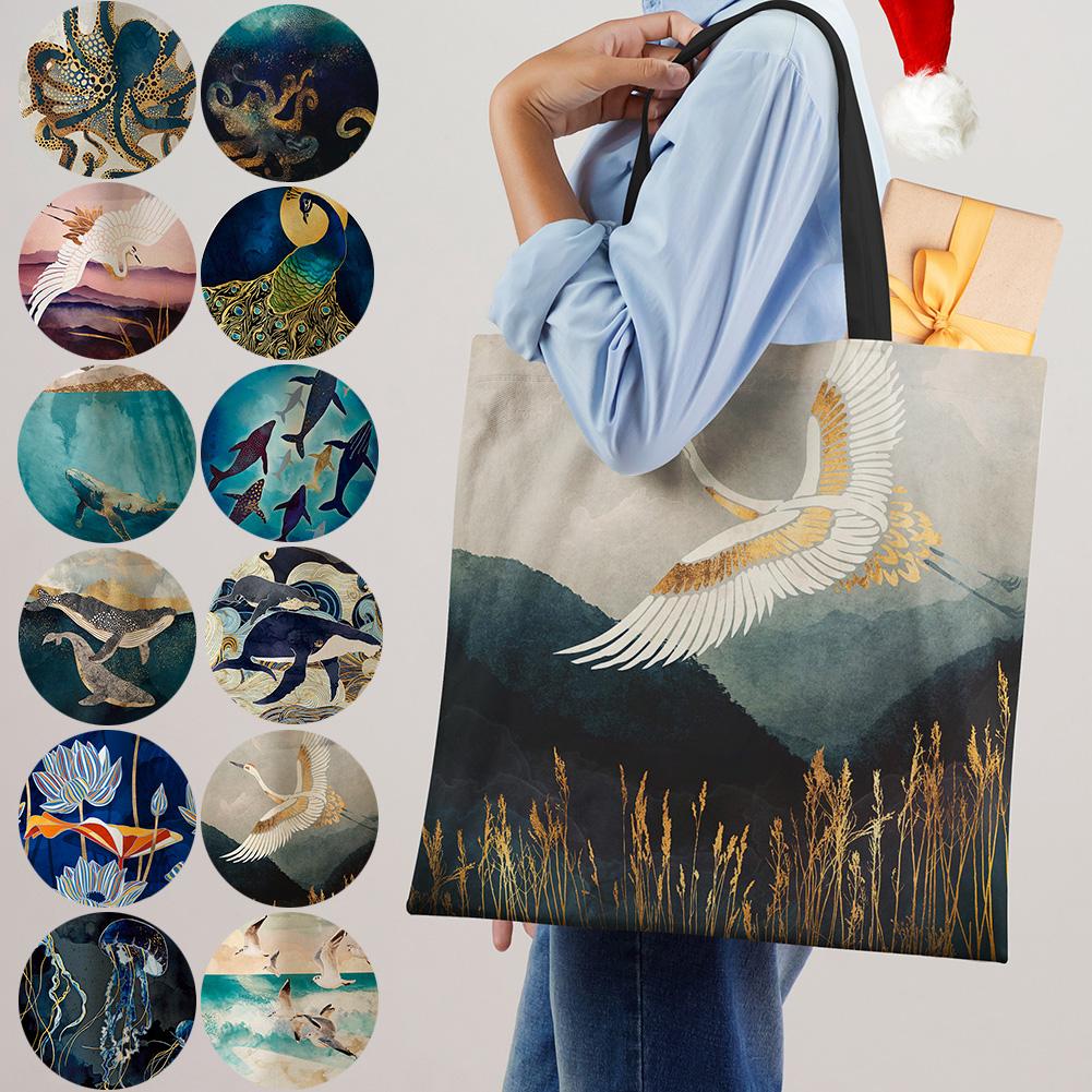 Японский дизайн укиё-э Повседневная женская сумка ручной работы Журавль Дизайнерская сумка-тоут Эко многоразовые плечевые сумки для покупок B13039 CLE