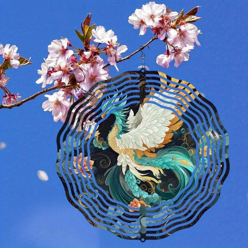 White Green Phoenix Wind Chime Outdoor Garden Patio Decor Weatherproof 3D Art with 360 Rotating Hook Holiday Christmas Gift
