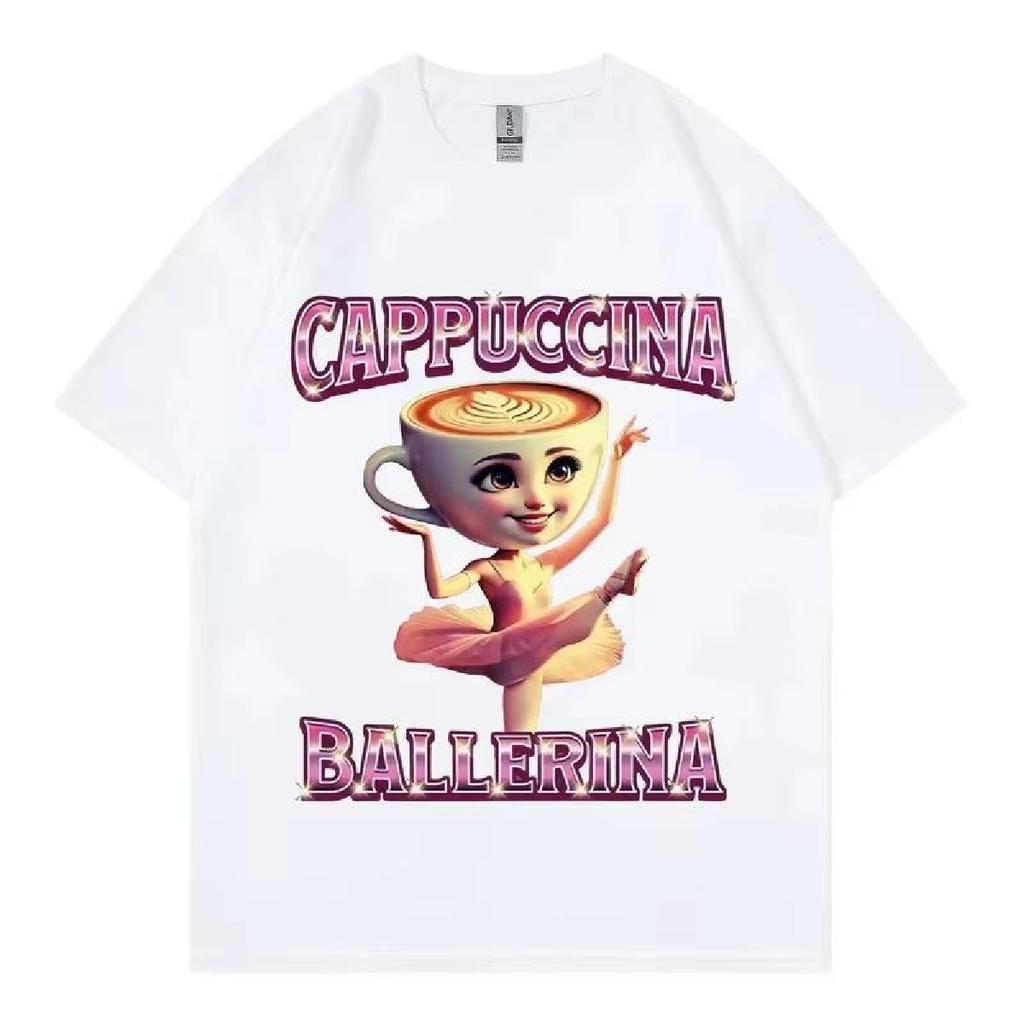 Cappuccina Ballerina Funny Italian Brainrot Meme T-shirt Fashion Aesthetic Short Sleeve T Shirt Men Women Casual Cotton T-shirts