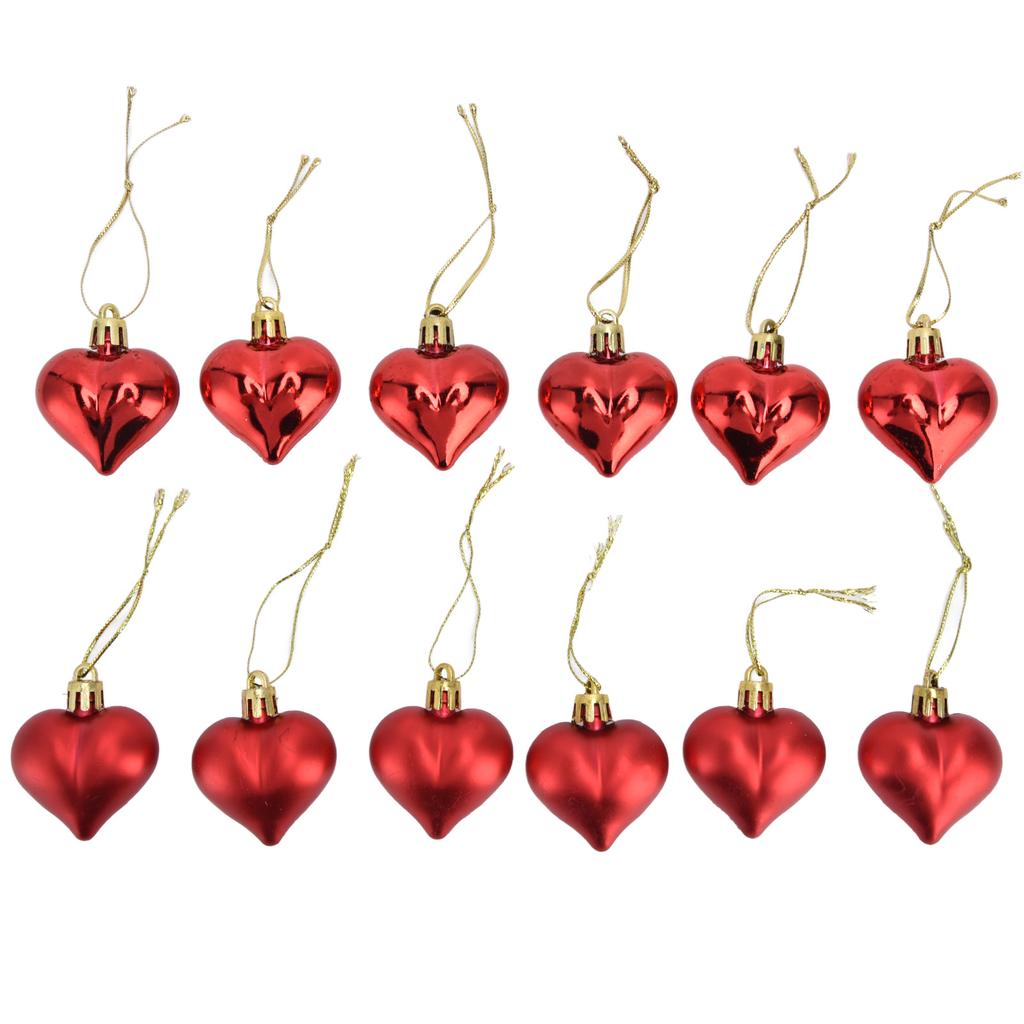 12pcs Christmas Ornament Heart Shape PVC Christmas Tree Hanging Decorations for Valentine"s Day