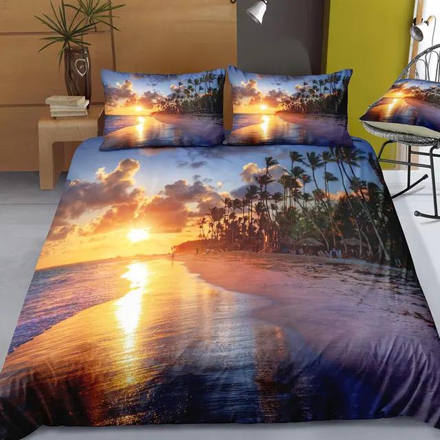 Beautiful Ocean Bedding Set 3D Digital Printing Beach Coconut Grove Duvet Cover Set Summer Bedroom Quilt Cover Pillowcase