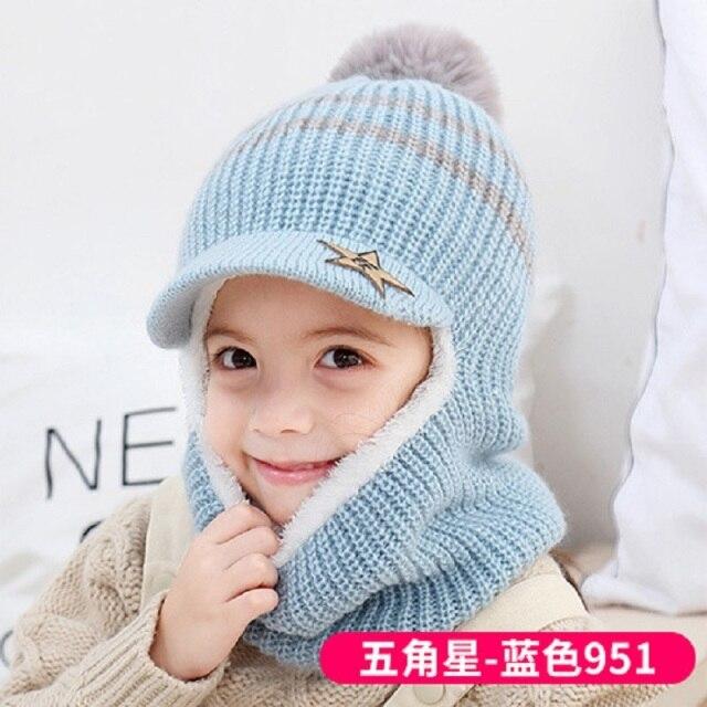 Children Hats Winter Crochet Hat Scarf One Piece Kids Caps Girls Pompom Baseball Cap Baby Hat 