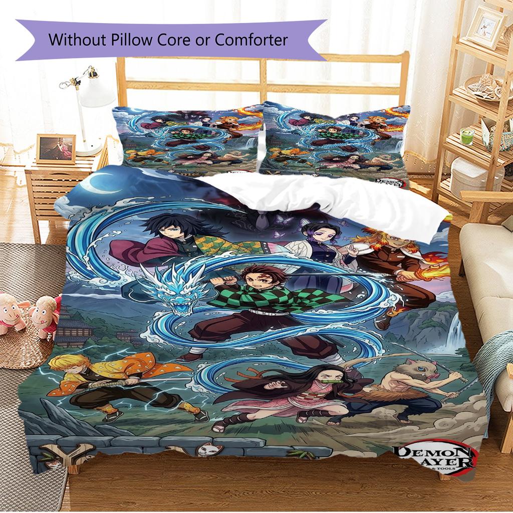 Name Custom Demon Slayer Pattern Bedding Set Quilt Cover Pillowcase Home Decor Gift (1 * duvet cover + 2 * pillowcase, without core)