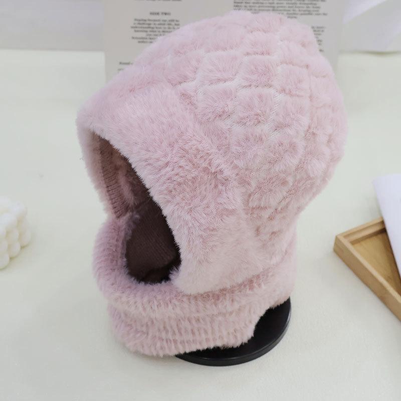 Модный клетчатый плюшевый теплый шарф-шапка цельный женский зимний для улицы, для велоспорта, ветрозащитный, для шеи, плюшевая шапка