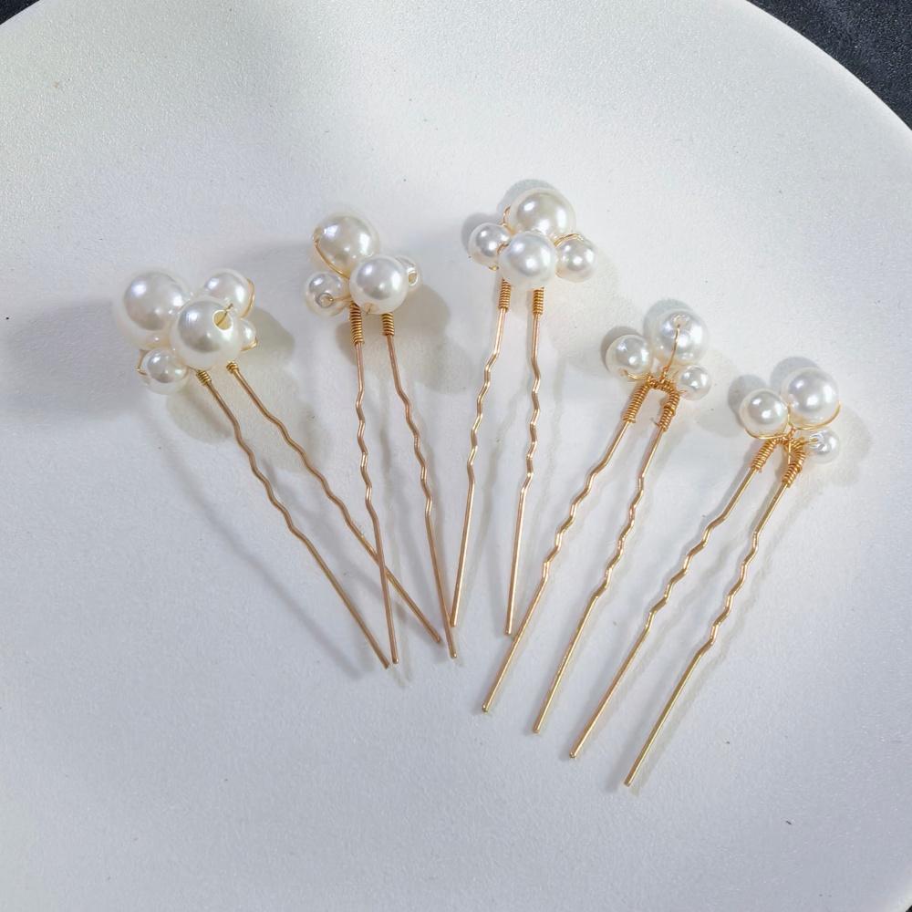 Pearl Crystal Hair Pins Comb Set Bridal Wedding Hair Accessories Handmade U-shaped Hairpins air Comb for Bridesmaids,Prom