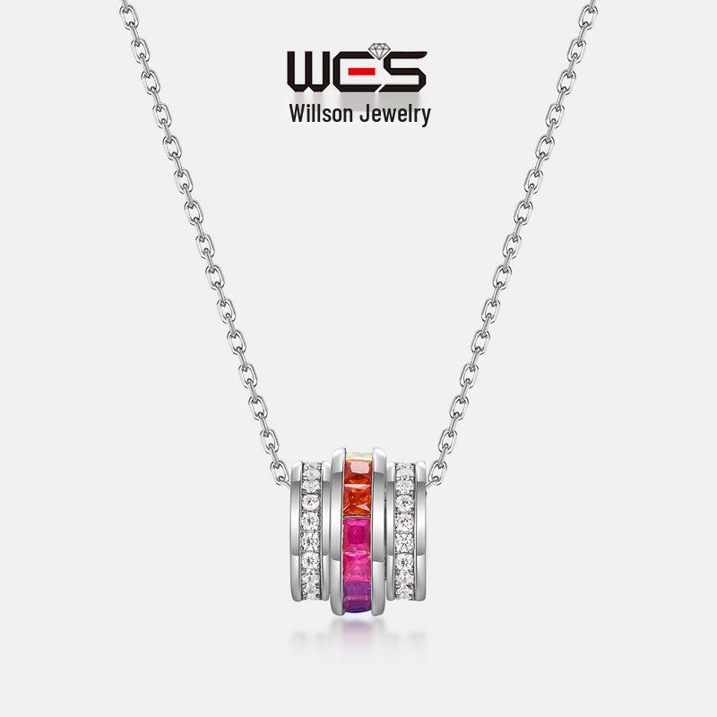 Rainbow Zircon Necklace - Women's S925 Silver Colored Gem Clavicle Chain European & American Fashion