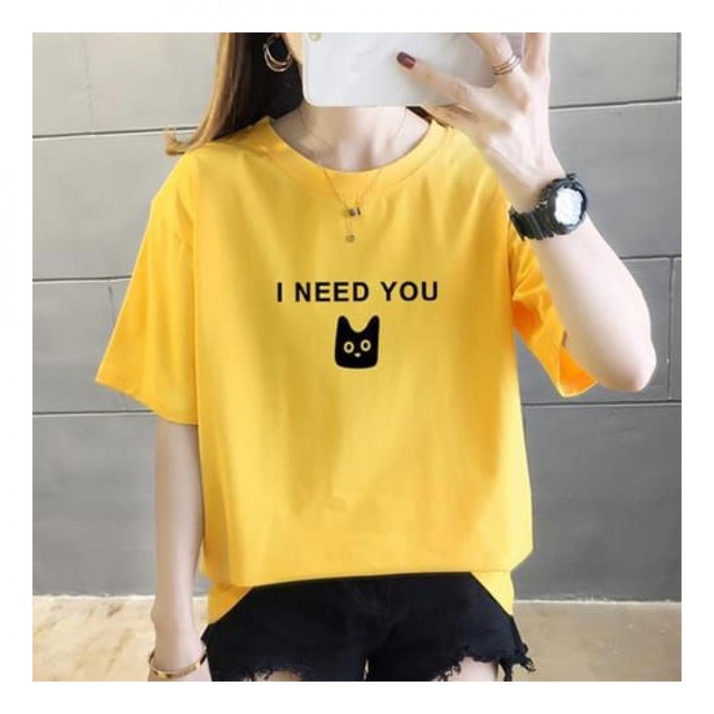 Navava Women LeTTering CaT ShorT Sleeve Round Neck T shirT nT1849