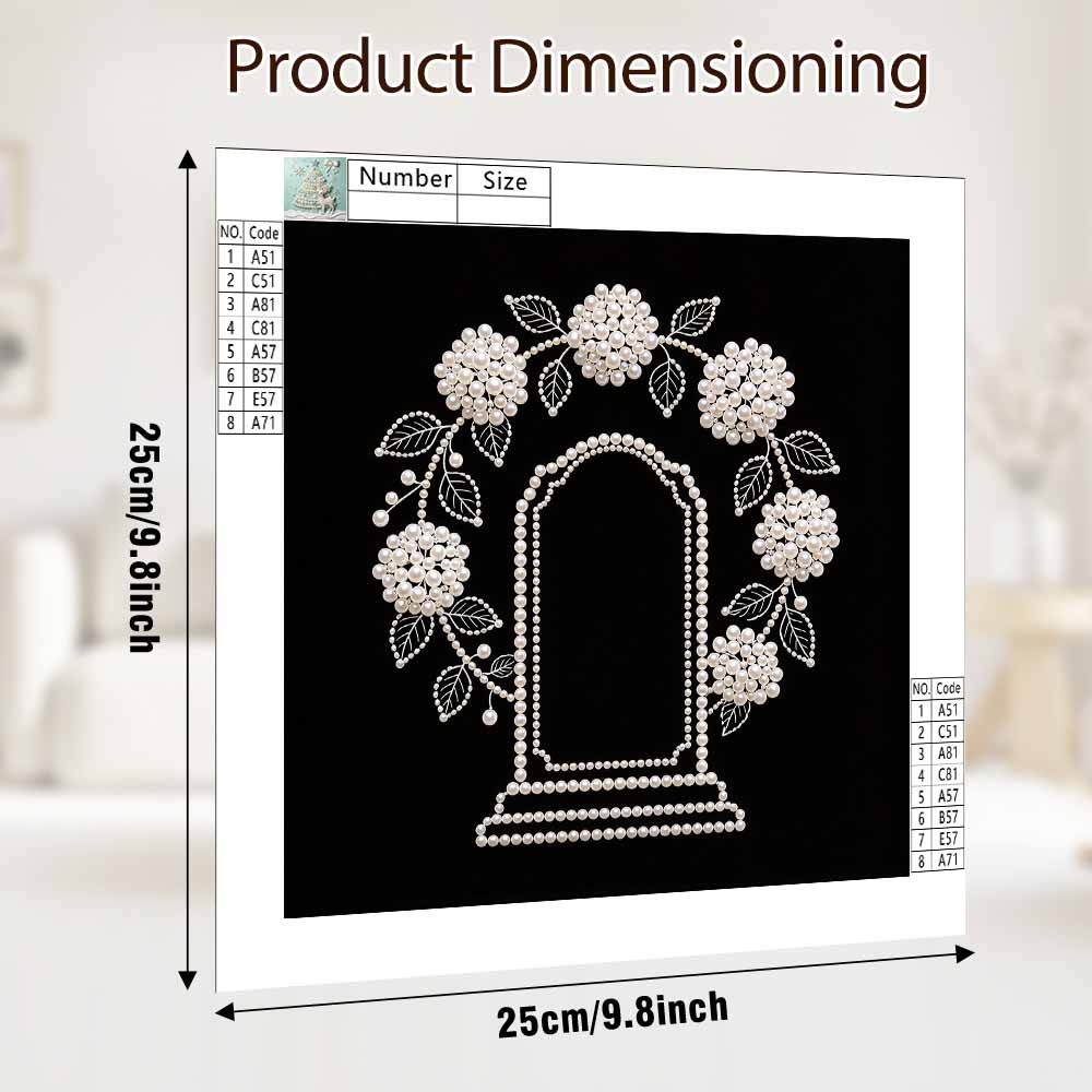DIY Pearl Diamond Painting Set with Frame Floral Wreath Pattern 3D Pearl Beads. Home Wall Decor