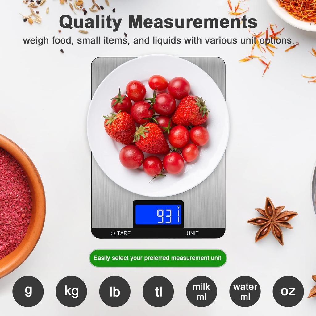 Цифровые кухонные весы FODWET с большой платформой - 22 фунта/10 кг Прецизионные кухонные весы с точностью 1 г и функцией тары, Многофункциональные
