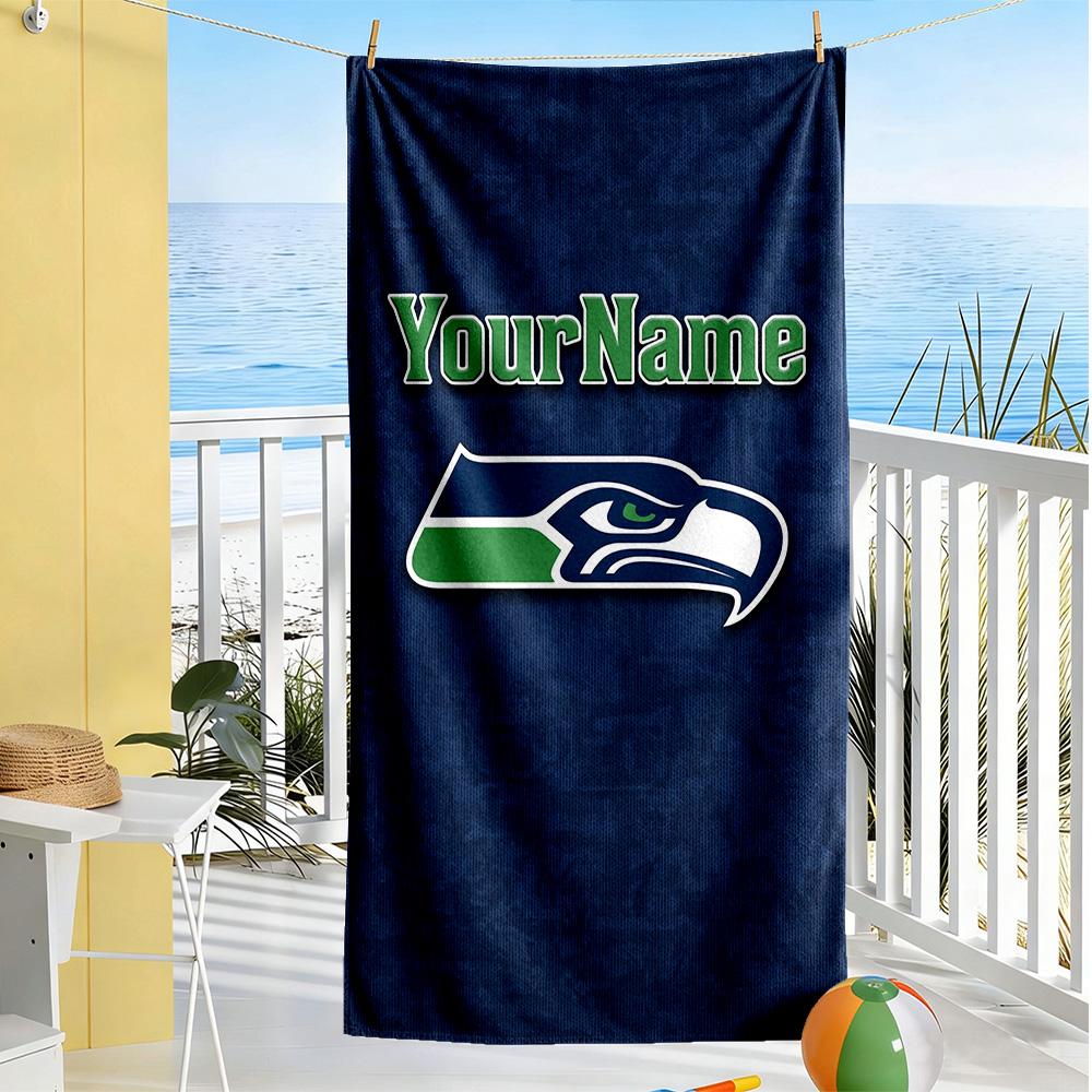 Seattle Seahawks Customizable Name Beach Towel Super Soft Microfiber Quickdry Fabric Suitable For Swimming Gym Camping Yoga Vacation