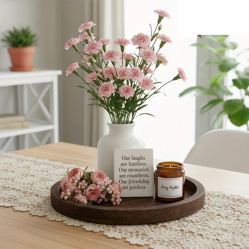 Деревянный круглый поднос в деревенском стиле Декоративный османский поднос для свечей, ваз и центральных композиций на стол Декор для дома