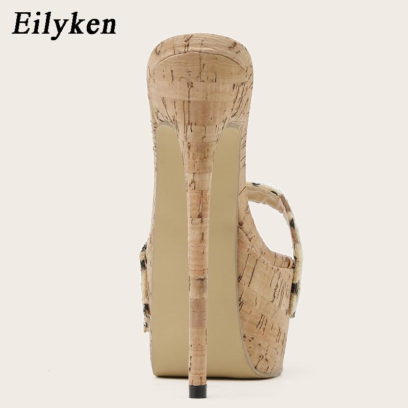 Модные Eilyken 2025 Новые Летние Леопардовые Шлепанцы Женская Мода Открытый Носок Слипоны Сандалии на Платформе Мюли Высокий Каблук 17 СМ Обувь Размер 35-42