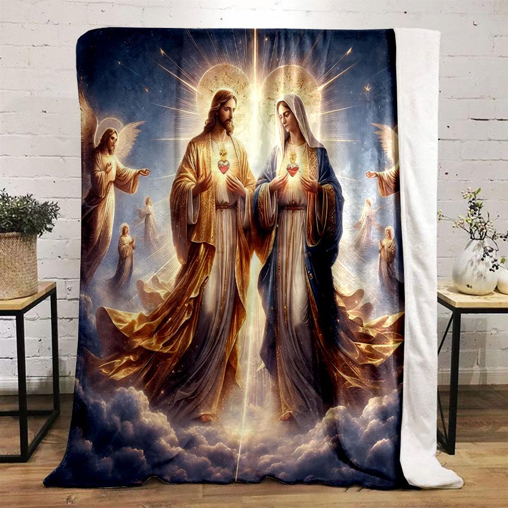 Sacred Heart Jesus Mary Angel Blanket Printed Blanket for Living Room Bed Couch lunch break Soft Cozy Blanket for Friend's festival Gift