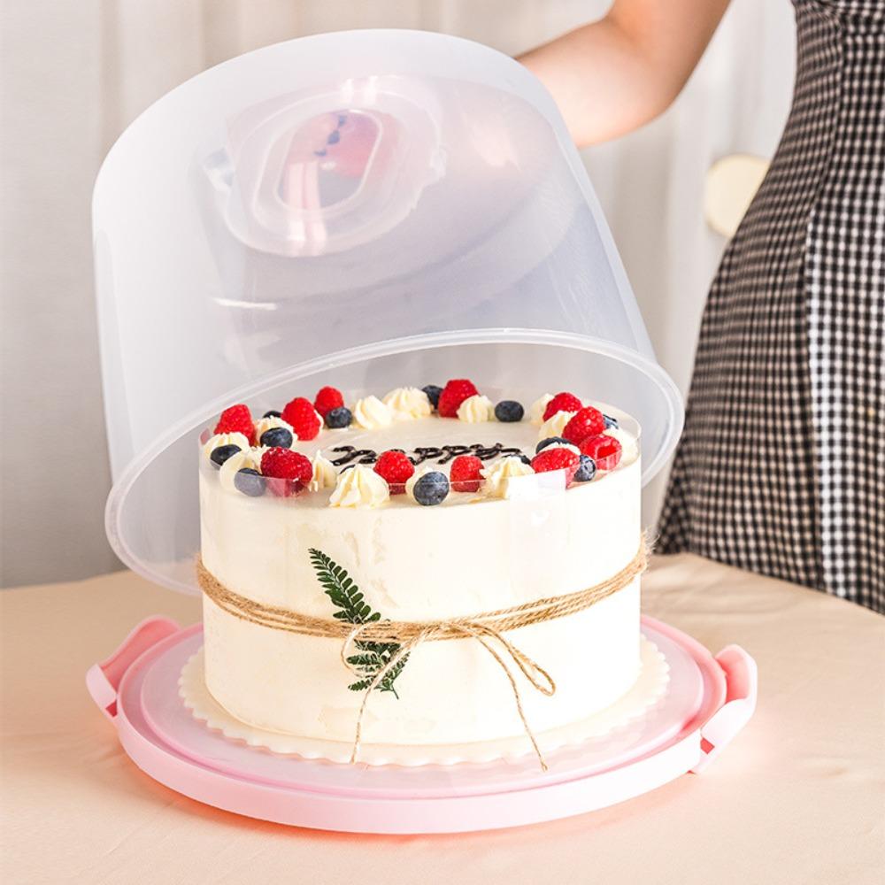 Foldable Handle Cake Container Round Cake Case Food Storage Tray Plastic Cake Box  Picnic
