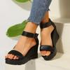 Модные женские босоножки на танкетке с открытым носком больших размеров, летние новые сандалии на платформе с ремешком на щиколотке для женщин, уличные повседневные сандалии на высоком каблуке