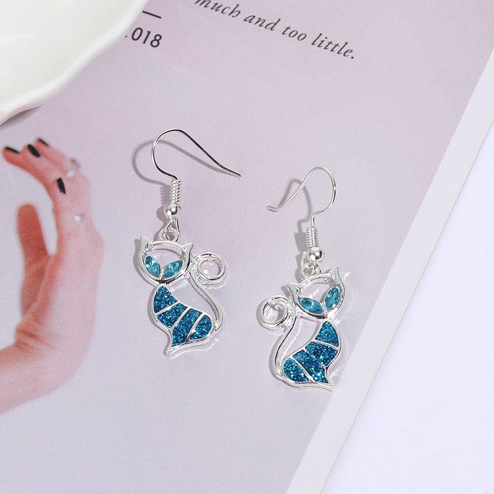 1Pair Trendy Women Elegant Gift Opal Cat Earrings Jewelry Hook Ear Stud Drop Dangle