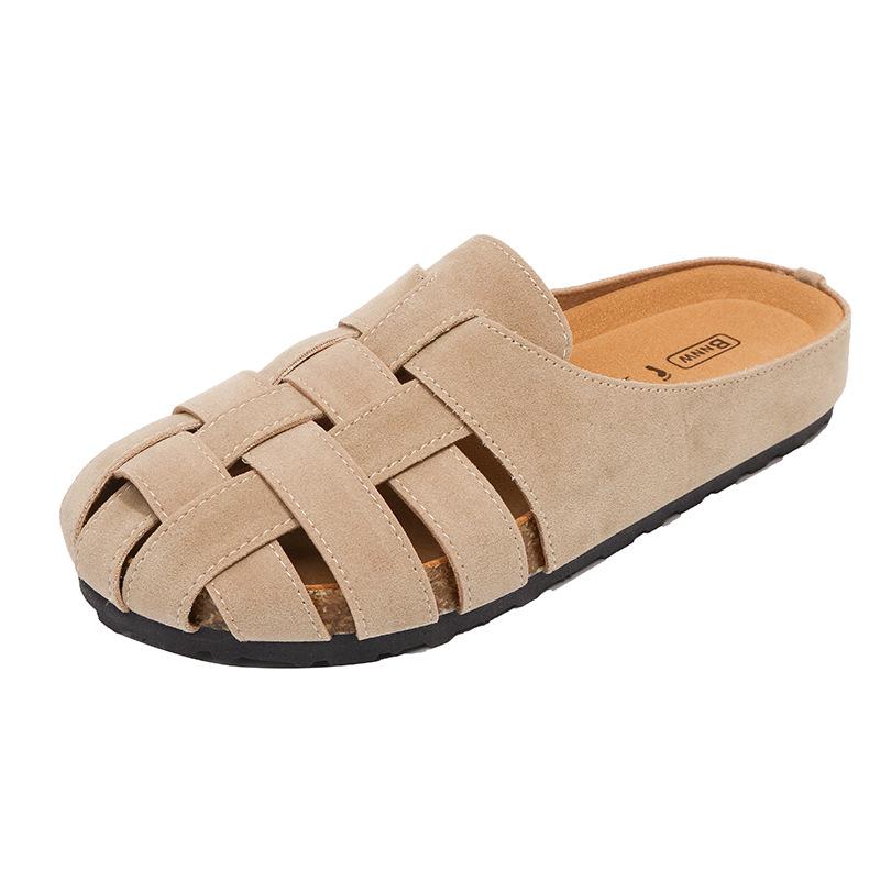 Baotou Half Slippers Women's Summer Outer Wear 2025 New Retro Woven Hollow Breathable Comfortable Flat Bottom Lazy Sandals