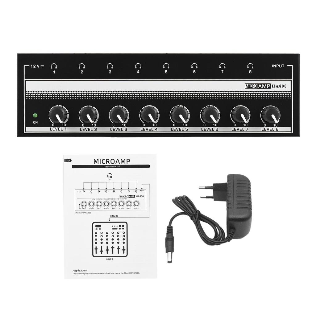 8 Channels Headphone Amplifier Mini Amplifier with Stereo/Mono Switch Professional Ultra-Compact HiFi Stereo Audio Amplifier