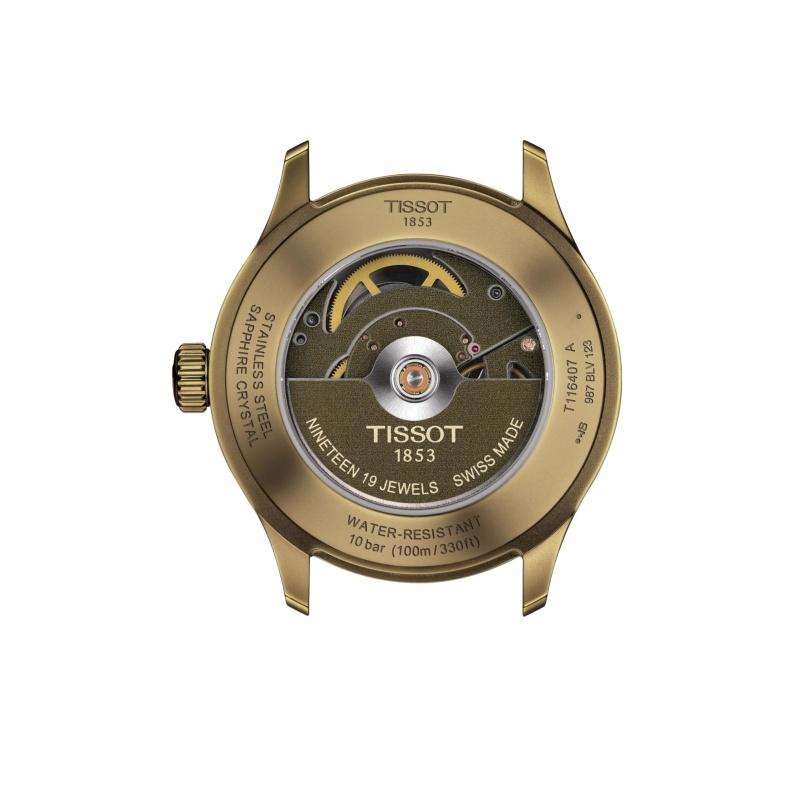 Tissot Повседневно-спортивные швейцарские автоматические часы: Корпус из нержавеющей стали 43 мм с покрытием хаки PVD, черный матовый циферблат с датой, Swissmatic ETA T116.407.36.051.00