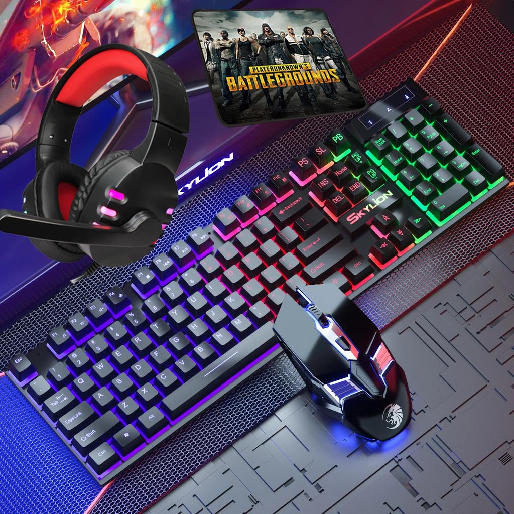 4 In 1 Gaming Keyboard Wired Mouse Headphone Mouse Pad Kit RGB Backlight Keyboard Gamer Ergonomic Mause Mousepad Headset Combos