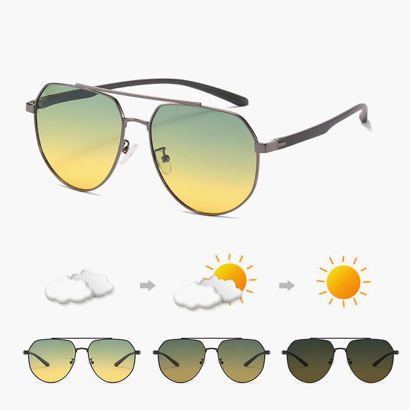 Модные анти-синий свет фотохромные солнцезащитные очки мужские металлические для вождения на открытом воздухе двойные очки день ночь ночное видение солнцезащитные очки не поляризованные очки