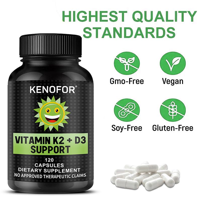 Vitamin K2 + D3 Dietary Supplement, With Calcium, Iron, 120 Capsules Per Bottle