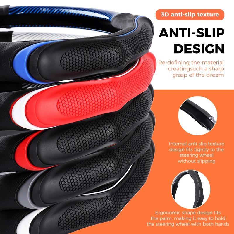 PU Leather Car Steering Wheel Cover Card Type Half Turn Breathable Hole Anti-Slip Off-Road Handle Cover Car Interior Decoration