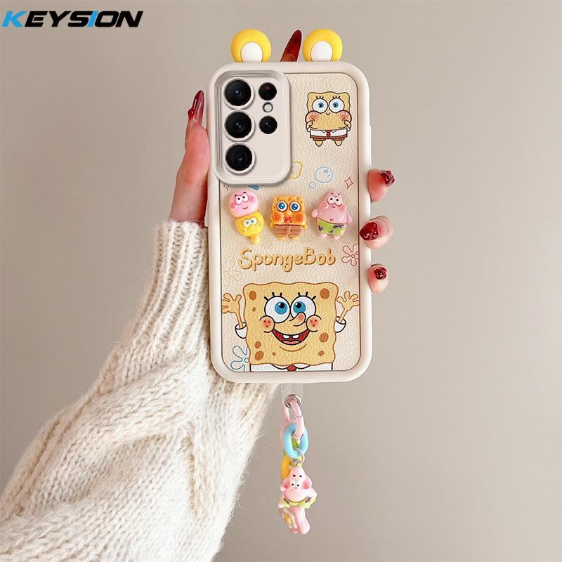 KEYSION Милый чехол с 3D-мультяшным изображением уха для Samsung S25 Ultra 5G с браслетом, силиконовый противоударный чехол для телефона Galaxy S24 S23 Ultra
