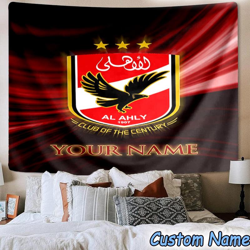 Custom Name Al-ahly Tv Logo Design Printed Tapestry, for Bedroom,Livingroom, dormitory, Large Wall Decor, Fabric Decor Fan Birthday Gifts