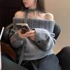 Стирка арктического бархата, однотонный свитер с открытыми плечами на одно плечо для женщин, свободный осенне-зимний, ленивый и уникальный трикотаж