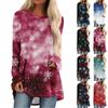 Women's Fashionable Loose Mid-length Round Neck Pullover Christmas Printed Raglan Sleeves Long-sleeved Casual Top