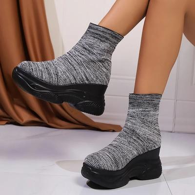 Модные вязаные кроссовки на массивной платформе для женщин, высокие, удобные спортивные туфли, женские, на толстой подошве, эластичные, слипоны, носки-кроссовки