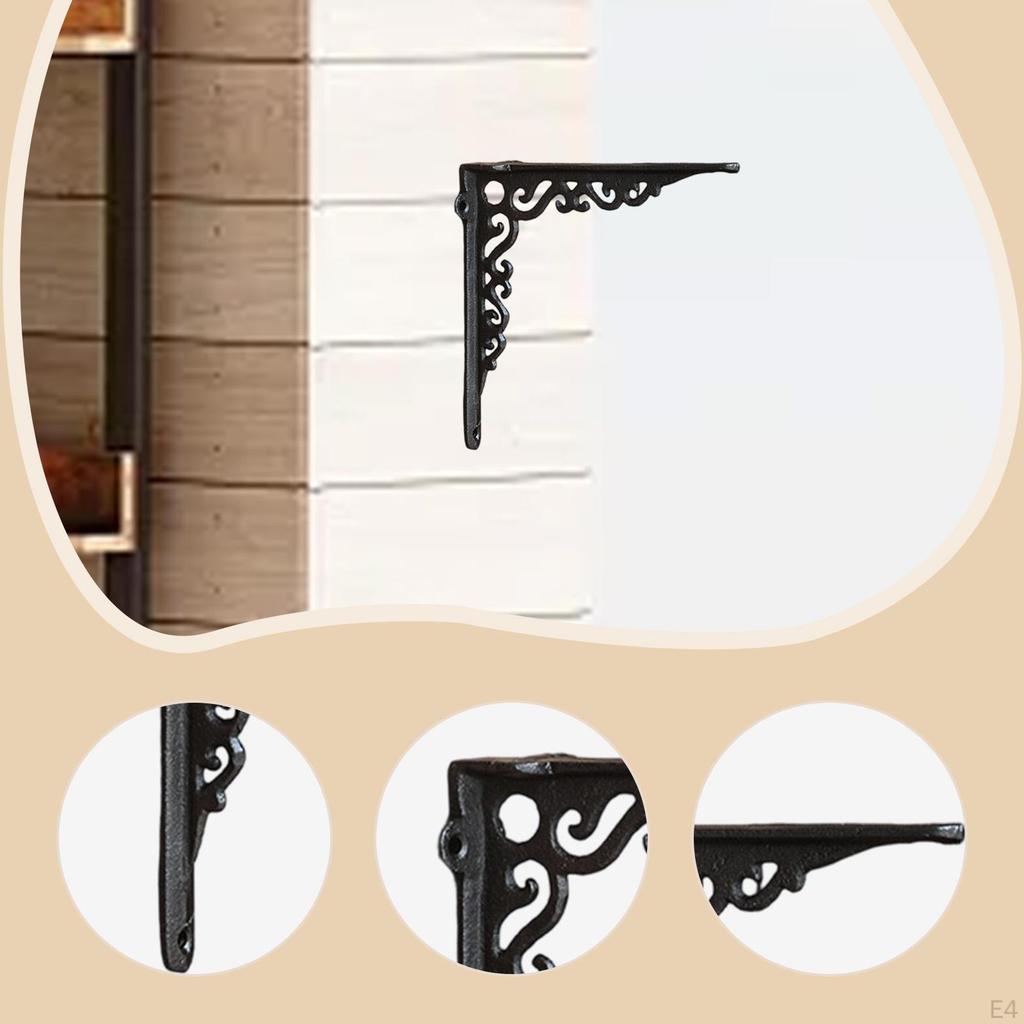 Decorative Shelf Bracket Cast Iron Black Rustic Sturdy Metal Corner Brace Right Angle Wall