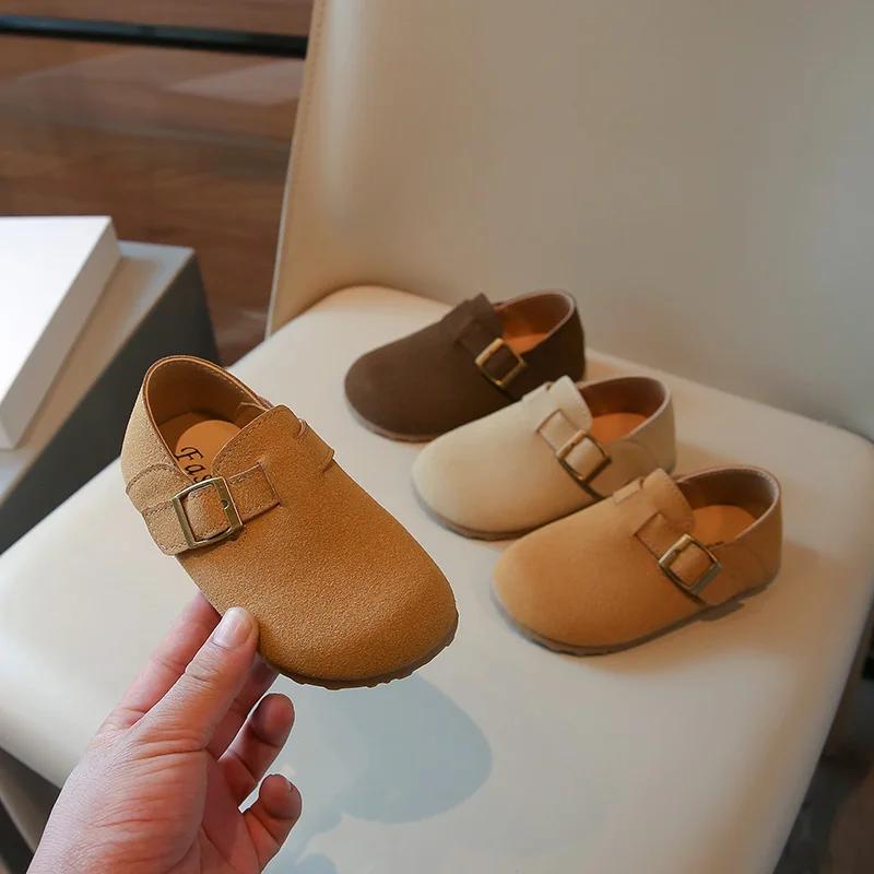 Children's Leather Shoes Retro Versatile Girls' Flat Shoes Solid Color Kids Fashion Boys Causal Shoes Soft Soled Simple Non-slip