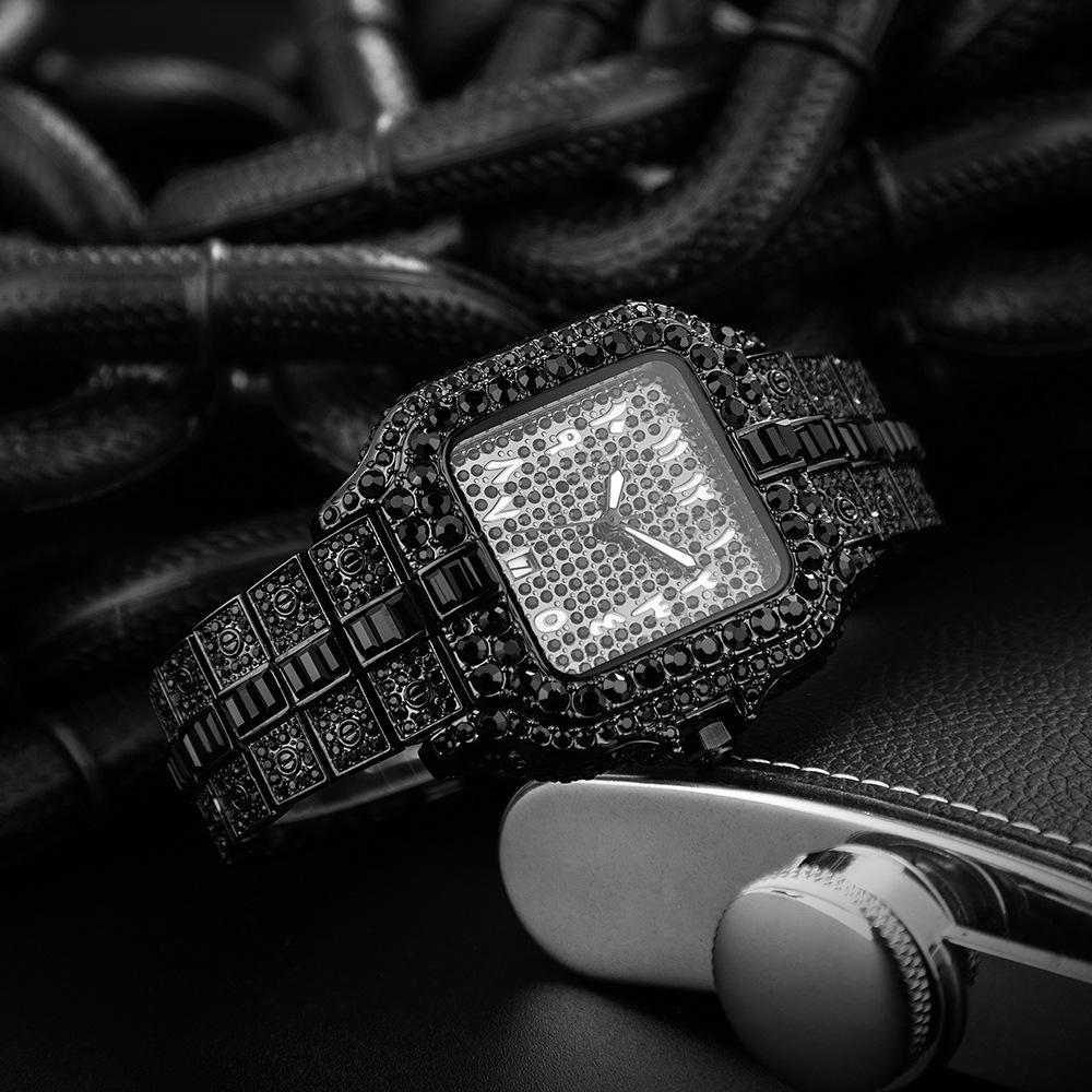 MISSFOX-Мужские водонепроницаемые часы с календарем, полностью бриллиантовые кварцевые часы в стиле хип-хоп