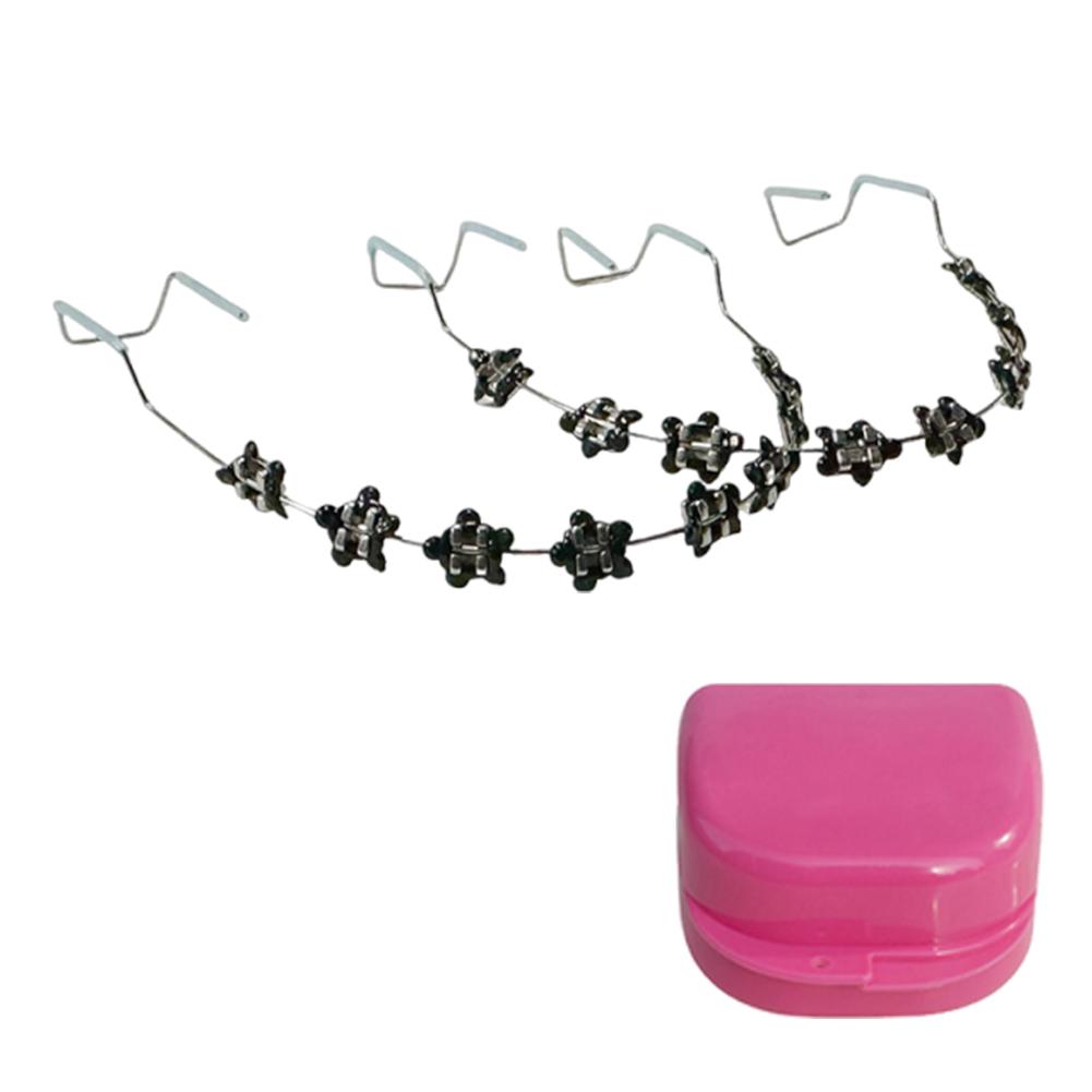 2 шт. Цветные стоматологические декоративные брекеты с коробкой для хранения Ортодонтические металлические дуги Брекет Мультяшный узор для ежедневной защиты зубов