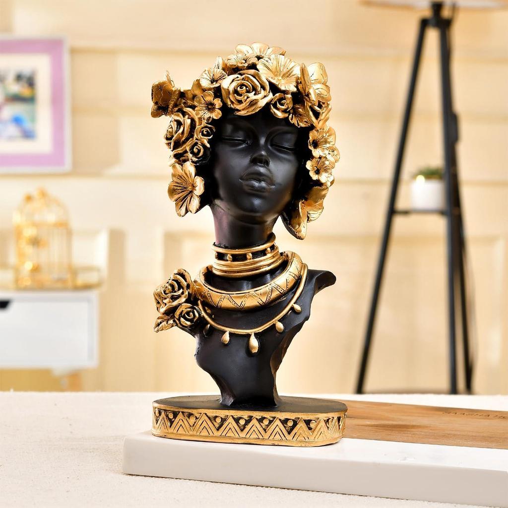 Elegant Afro Woman with Floral Crown Figurine | A Stunning Blend of Culture & Grace | Perfect for Adding Artistic Charm – Pack of 1
