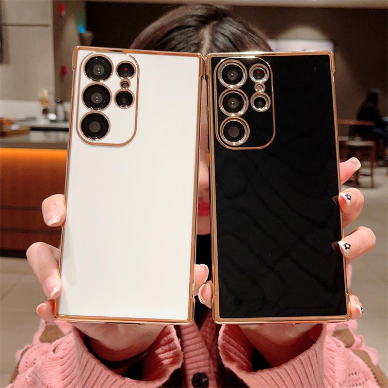 Подходит для Samsung S25Ultra гальванизированный чехол для мобильного телефона S24 модный S23 однотонный A54 полностью закрывающий A16 противоударный мягкий чехол