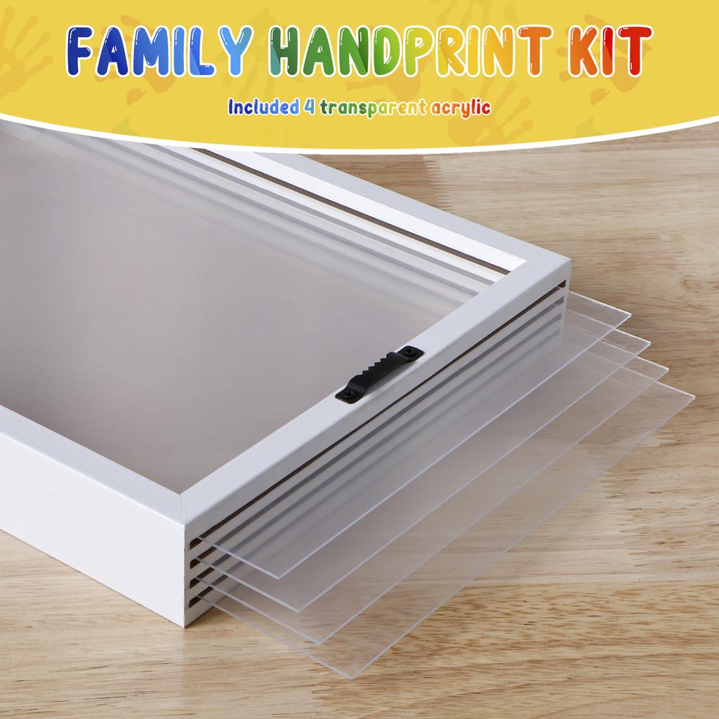 Family Handprint Kit DIY Handmade Keepsake Wooden Frame with 6 Paints Pen Eraser Paintbrush Non-Marking Nails Newborn Souvenir