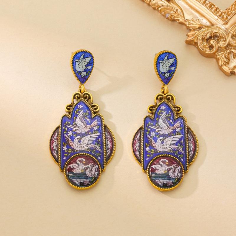 Винтажные серьги-пусеты в виде лебедей, элегантные нишевые и легкие роскошные серьги в придворном стиле, эмалированная бижутерия, подарок для женщин