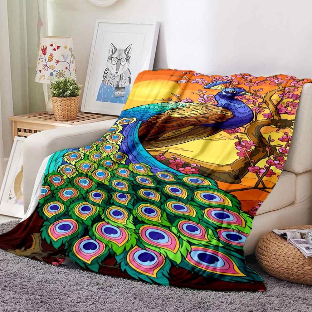 1pc Peacock Feather Blanket Lightweight Flannel Blanket Throw Blanket For Sofa, Bed, Travel, Camping yy2509026210